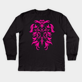 Tribal Tattoo Art Pink Lion Head Kids Long Sleeve T-Shirt